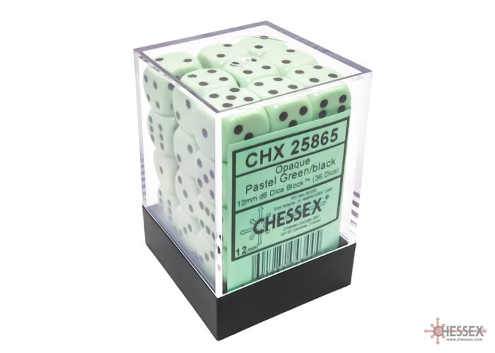Opaque 12mm d6 Pastel Green/black Dice Block