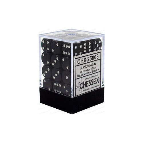 Opaque 12mm d6 Black/White Block (36)