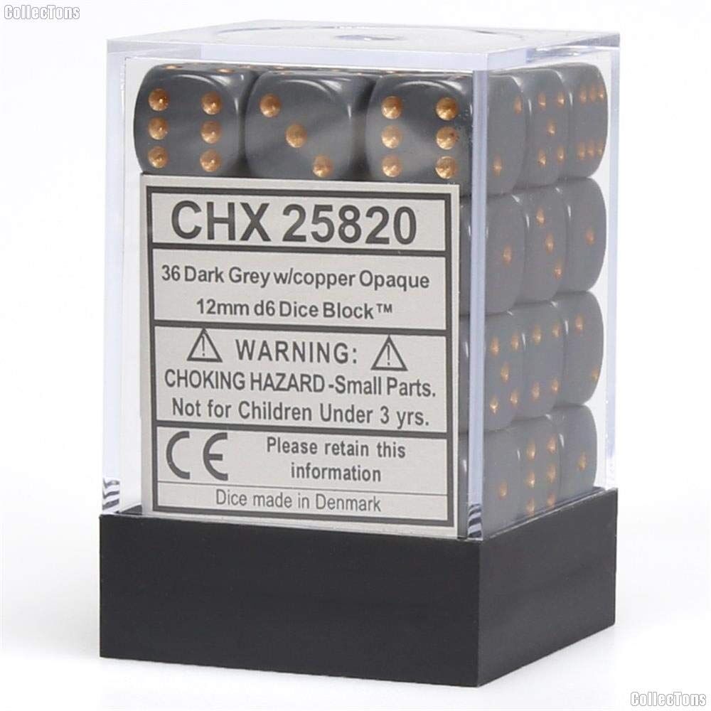 Opaque 12mm d6 Dark Grey/Copper Block