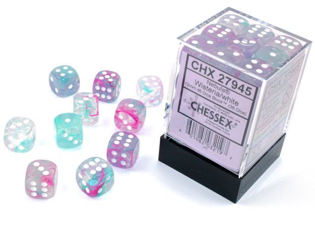 Nebula 12mm d6 Wisteria/White Luminary Block